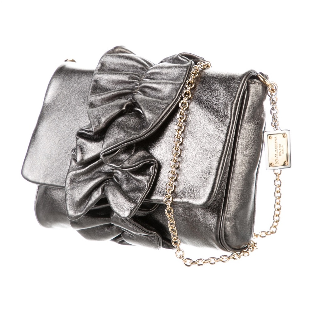 Dolce & Gabbana Metallic Silver/Gray Ruffle Bag